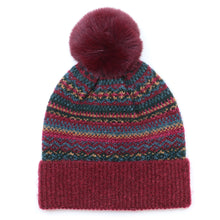 Load image into Gallery viewer, Finola fair isle bobble hat - wine &amp; teal
