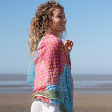 Load image into Gallery viewer, Multi block print scarf - blue, red &amp; green
