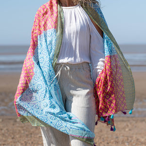 Multi block print scarf - blue, red & green