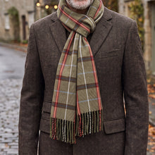 Load image into Gallery viewer, Hugo tartan scarf - olive, red &amp; brown
