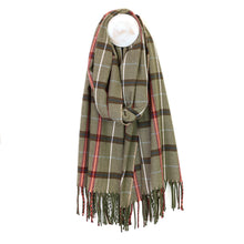 Load image into Gallery viewer, Hugo tartan scarf - olive, red &amp; brown
