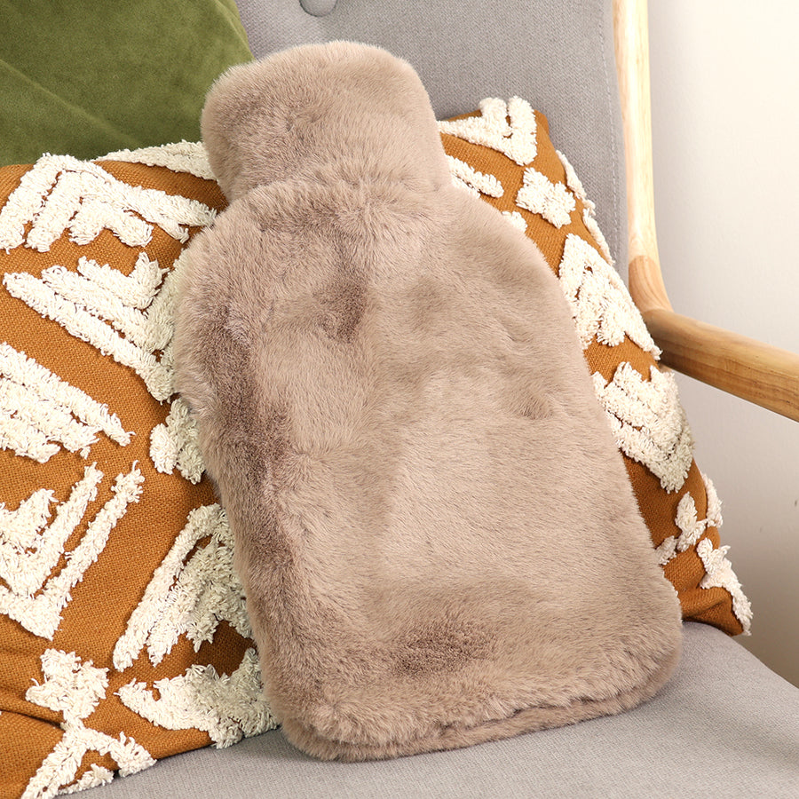 Faux fur hot water bottle - soft taupe