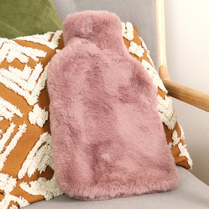 Faux fur hot water bottle - dusky pink