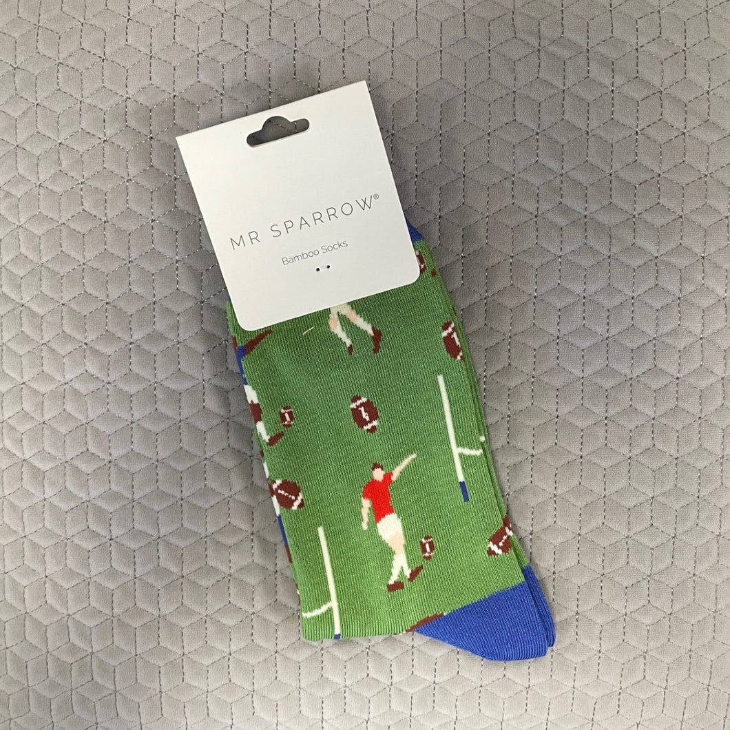 Rugby scene socks - green – Raindrops on Roses - St Albans