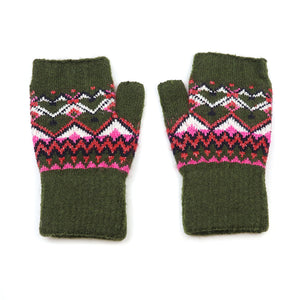 Fair isle wrist warmer gloves - khaki