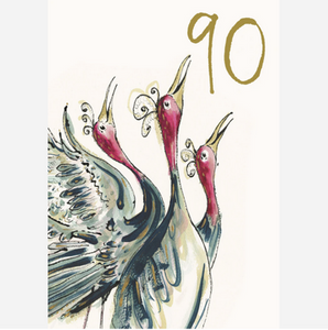 Age 90 dancing cranes card