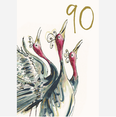 Age 90 dancing cranes card