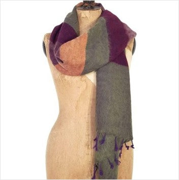 Acorn scarf - raspberry, peach, moss & magenta