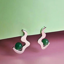 Load image into Gallery viewer, Aventurine wave drop stud earrings - silver
