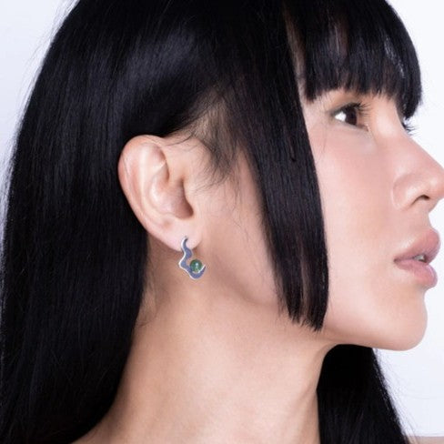 Aventurine wave drop stud earrings - silver