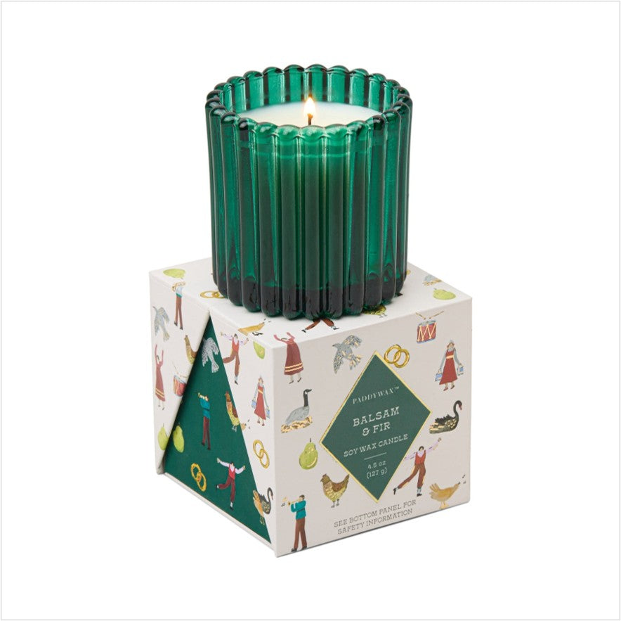 Christmas ribbed glass candle - balsam fir