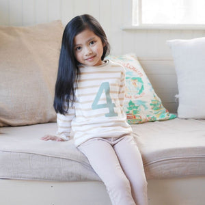 Biscuit & white Breton striped number t-shirt (green)