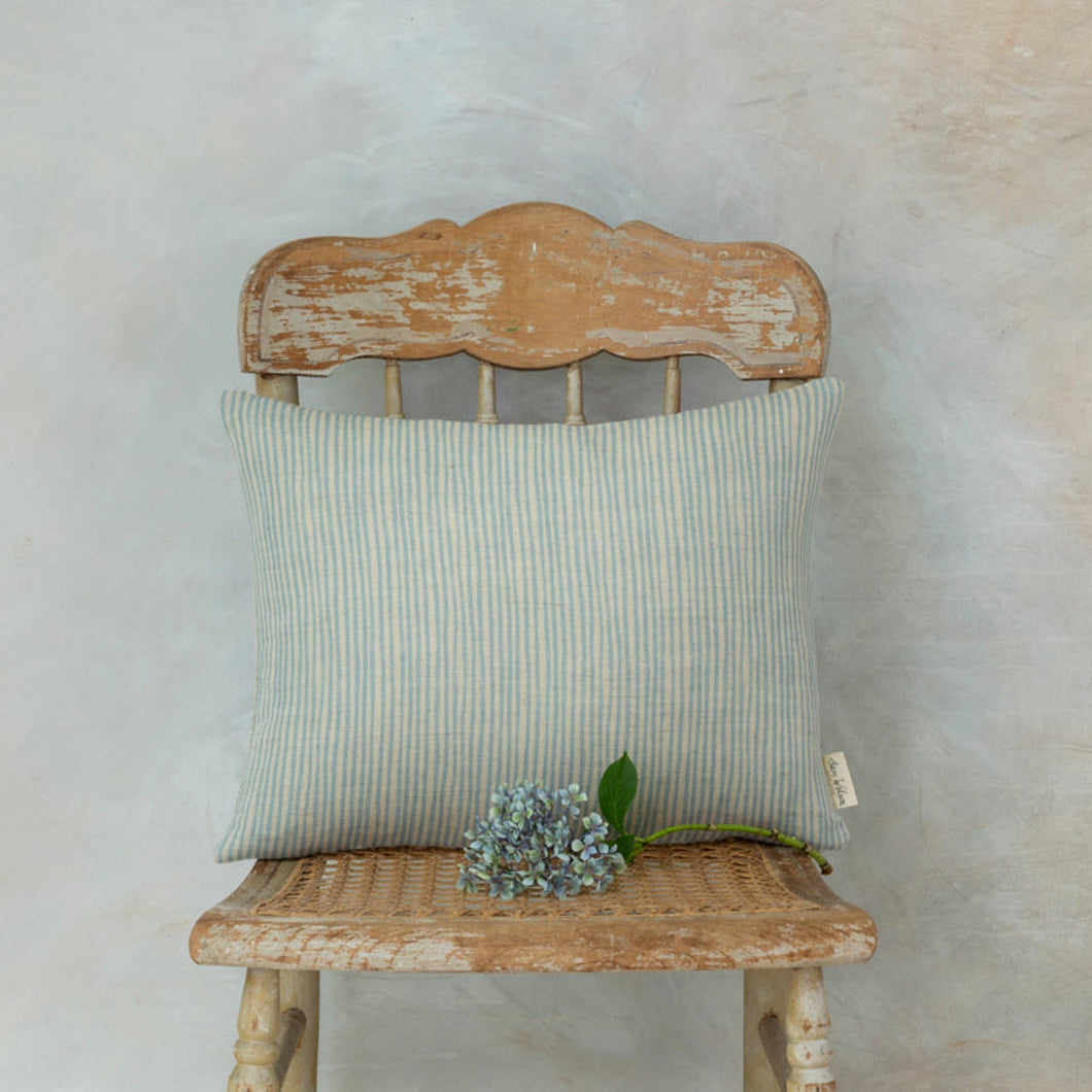 Blue stripe rectangle linen cushion