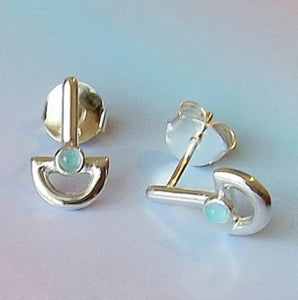 Blue chalcedony boat stud earrings