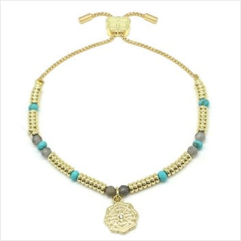 Bolus turquoise, labradorite & gold signature charm bracelet