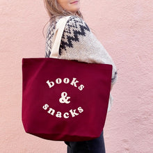 Load image into Gallery viewer, Books &amp; snacks tote bag - various colours
