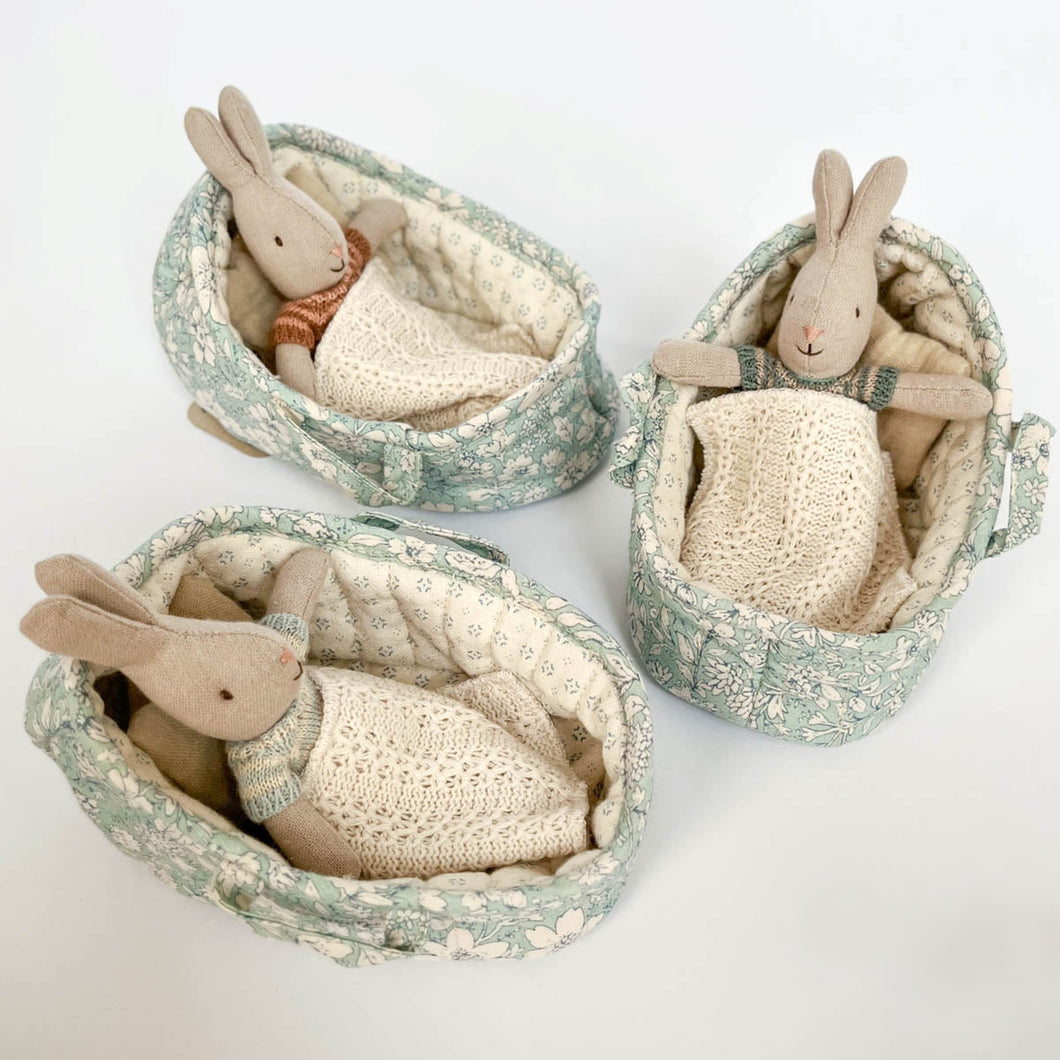 Rabbits in carry cots