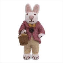 Load image into Gallery viewer, Hanging dec - white bunny with pink jacket &amp; egg basket
