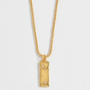 Molten tablet CZ drop pendant necklace - gold