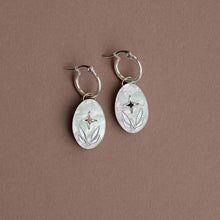 Load image into Gallery viewer, Celestial seaweed oval hoop earrings - pearly mint - silver
