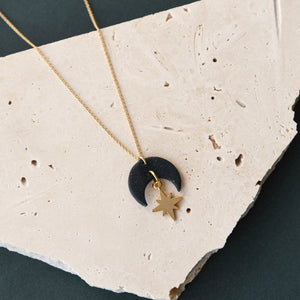 Celestial star gold necklace - midnight black