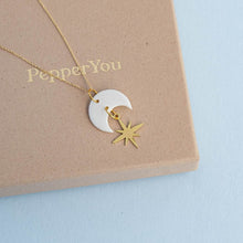 Load image into Gallery viewer, Celestial star drop earrings in pearly white - gold
