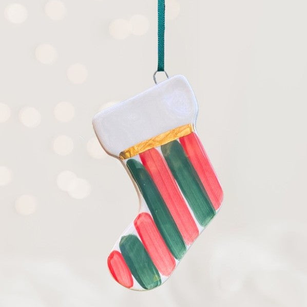 Xmas dec - stocking with red/green stripe