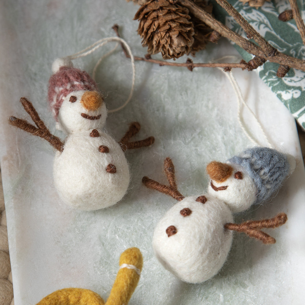 Xmas decs - snowman w/ colourful hat - set of 3
