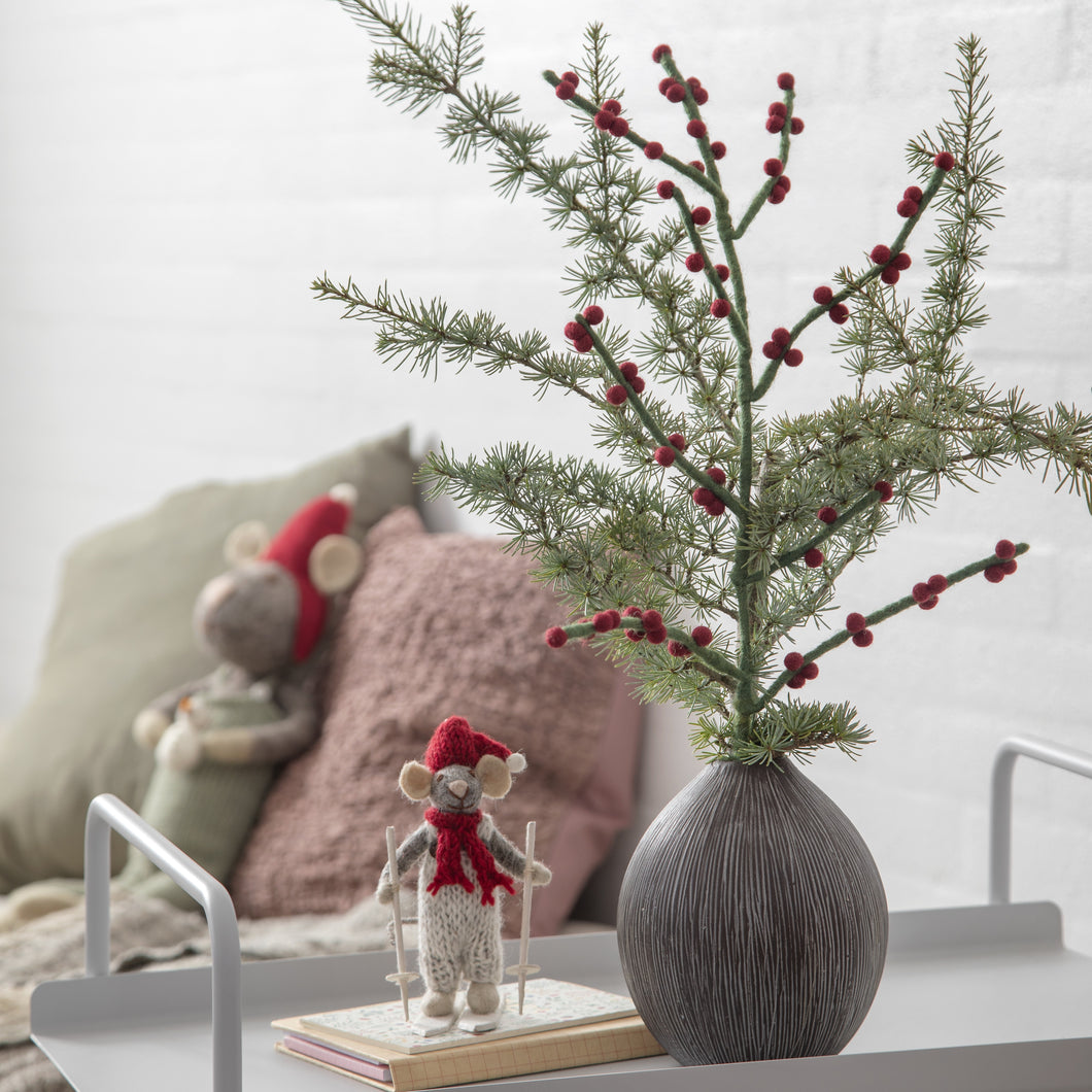 Christmas dec - green branch w/ dark red berries