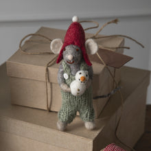 Load image into Gallery viewer, Grey boy mouse with snowman - small
