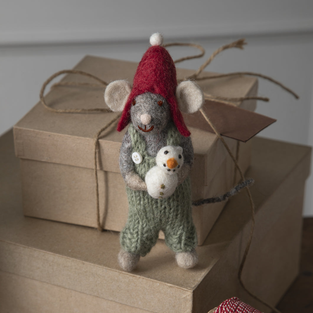 Grey boy mouse with snowman - small
