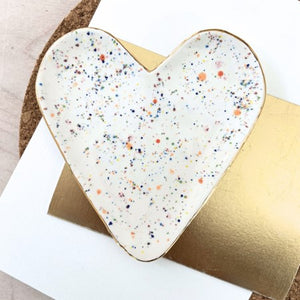 Colourful spotty ceramic heart shape trinket dish