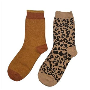 Copper Tokyo & sand leopard print socks box duo
