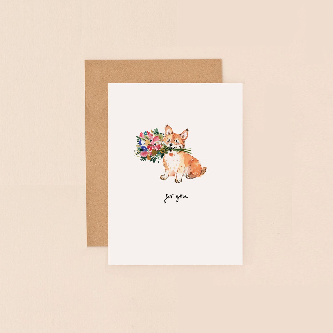 Corgi & flowers card