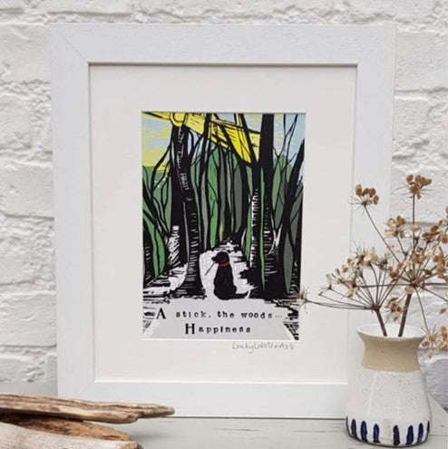 Countryside dog framed print (green & black)