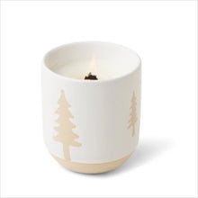Load image into Gallery viewer, Cypress &amp; fir ceramic candle with tree pattern
