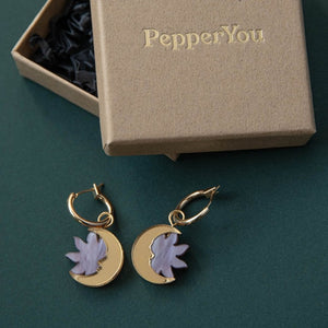 Daydream sun & moon hoop earrings - smoke & gold
