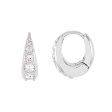 Load image into Gallery viewer, Cubic zirconia teardrop huggie hoops - silver
