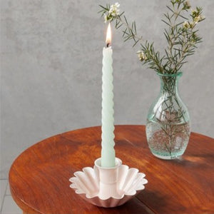 Enamel cupped flower candle holder - soft pink