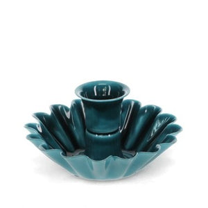 Enamel cupped flower candle holder - blue