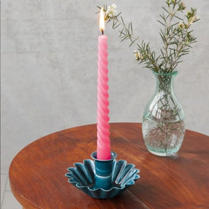 Enamel cupped flower candle holder - soft pink