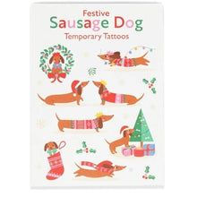 Load image into Gallery viewer, Temporary tattoos - festive sausage dog
