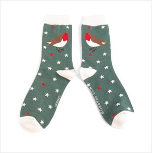 Festive robins socks - green