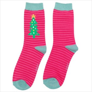 Festive trees socks - hot pink