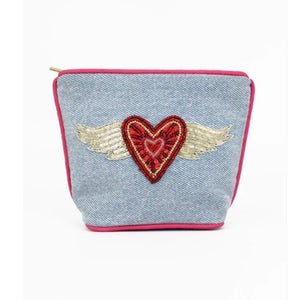 Flying heart denim purse - small