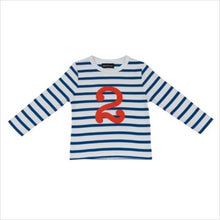 Load image into Gallery viewer, French blue &amp; white breton striped number T-shirt
