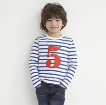Load image into Gallery viewer, French blue &amp; white breton striped number T-shirt
