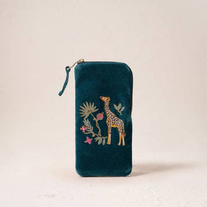 Wild giraffe & palm glasses case - rich blue