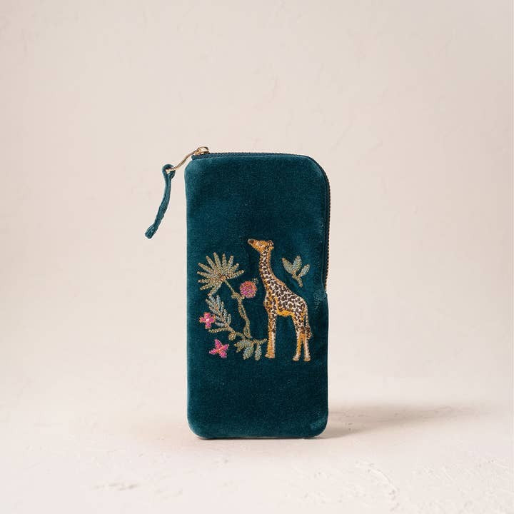 Wild giraffe & palm glasses case - rich blue