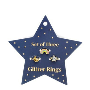 Glitter rings - star, rainbow & moon